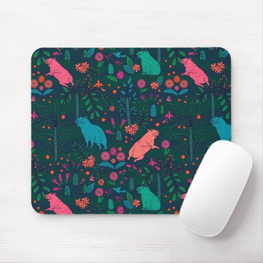 Verspieltes Capybara im Wald – Tropisches nahtlose Mousepad (Mit Mouse)