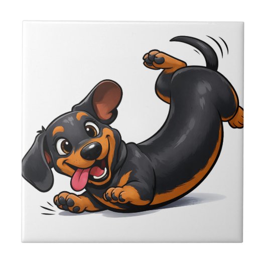 Verspieltes Dachshund-Welpe  Fliese (Vorderseite)