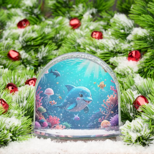 Verspieltes Delphin und farbenfrohe Meereswelt Schneekugeln (Weihnachten)