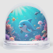 Verspieltes Delphin und farbenfrohe Meereswelt Schneekugeln (Rückseite)