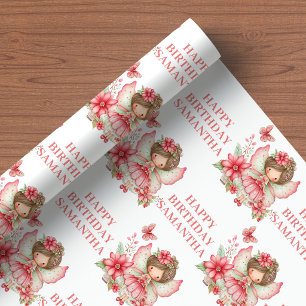 Verspieltes Feen-Mädchen Erröten Florales Geburtst Geschenkpapier