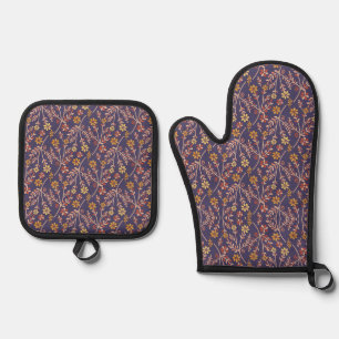 Verspieltes florales Design mit Reben auf violette Ofenhandschuh & Topflappen-Set