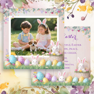 Verspieltes Frohe Ostern Familienfoto Feiertagskarte