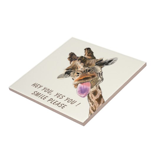 Verspieltes Giraffe Tongue Out Keramik Tile Lächel Fliese (Seite)