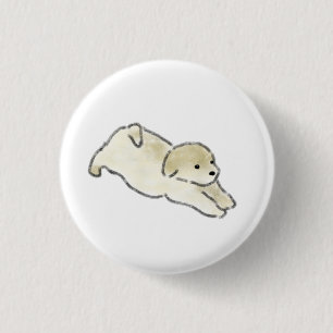 Verspieltes Goldenes Welpen-Strecken Minimalistisc Button