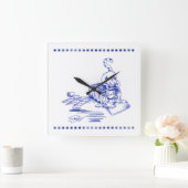 Verspieltes Hamper Kitty Cat Badezimmer Toile Look Quadratische Wanduhr (Zuhause)