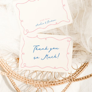 Verspieltes handgezeichnetes Pink und Blau Danke Einladung
