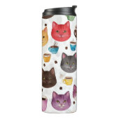 Verspieltes Katzen- und Kaffeestrukturmuster Thermosbecher (Nach links gedreht)