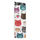 Verspieltes Katzen- und Kaffeestrukturmuster Thermosbecher (Nach rechts gedreht)