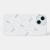 Verspieltes Katzen- und Wollknäuel-Muster Hellgrau iPhone 15 Hülle (Rückseite (Horizontal))