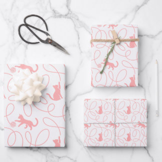 Verspieltes Katzen- und Wollknäuel-Muster Hellkora Geschenkpapier Set