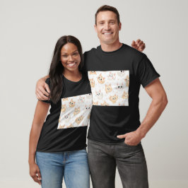 Verspieltes Katzenmuster T-Shirt