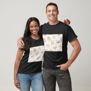 Verspieltes Katzenmuster T-Shirt