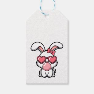 Verspieltes Kawaii-Kaninchen mit Kaugummiblase Geschenkanhänger