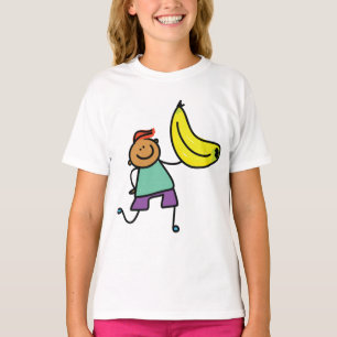 Verspieltes Kind hält große gelbe Banane T-Shirt