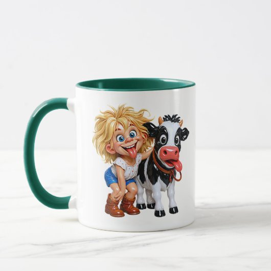 Verspieltes Kind Mit Kuh Illustration Tasse (Links)