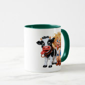 Verspieltes Kind Mit Kuh Illustration Tasse (VorderseiteRechts)