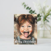 Verspieltes Mädchen Lustige Weihnachtskarte Postkarte (Stehend Vorderseite)