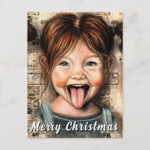 Verspieltes Mädchen Lustige Weihnachtskarte Postkarte