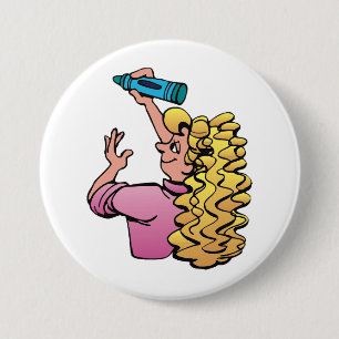 Verspieltes Mädchen mit Buntstift Button