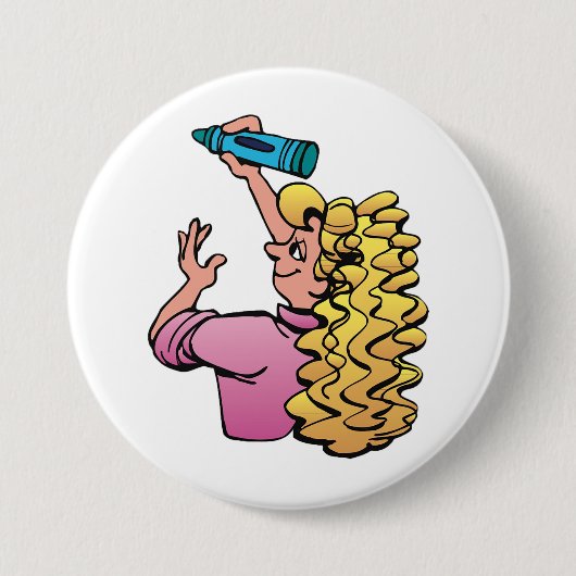 Verspieltes Mädchen mit Buntstift Button (Vorderseite)