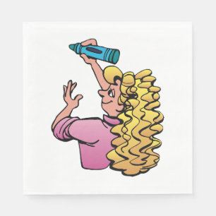 Verspieltes Mädchen mit Buntstift Serviette