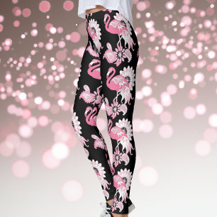 Verspieltes modernes schwarzes rosa Flamingo-Muste Leggings
