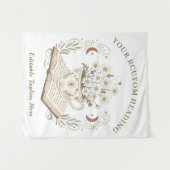 Verspieltes Neutrales Boho-Teetassen-Blumen-Design Wandteppich (Vorderseite (Horizontal))