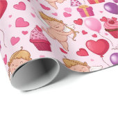 Verspieltes Rosa-Cupid-Geburtstagsballon-Muster Geschenkpapier (Rolleneckpunkt)