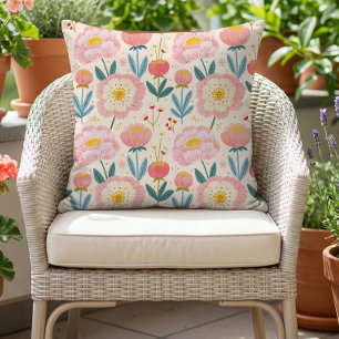 Verspieltes Rosa Pfingstrosen-Sommerblumenmuster Kissen