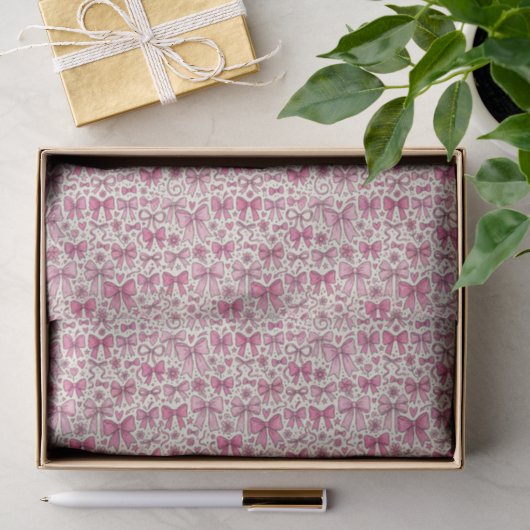 Verspieltes Rosa-Schleifen-Doodle-Muster Seidenpapier (Geschenk)