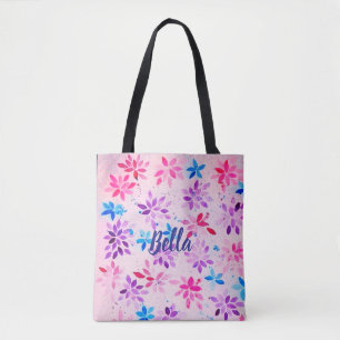 Verspieltes Rosa- und Blau-Wasserfarben-Blumenmust Tasche
