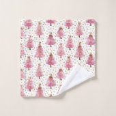 Verspieltes rosa Weihnachtsbaum-Muster Badhandtuch Set (Waschlappen)