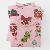 Verspieltes rosa Weihnachtspapier Geschenkpapier Set (Beispiel)