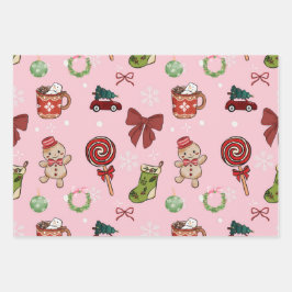 Verspieltes rosa Weihnachtspapier Geschenkpapier Set
