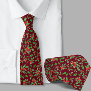 Verspieltes rotes und grünes Holly-Muster Weihnach Krawatte