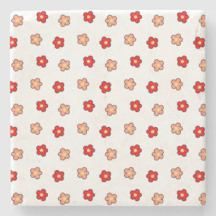 Verspieltes rotes und weißes Blumen Retro-Blumende Steinuntersetzer