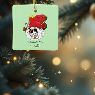 Verspieltes rotes Weihnachts-Trikolore-Kätzchen Fe Keramikornament
