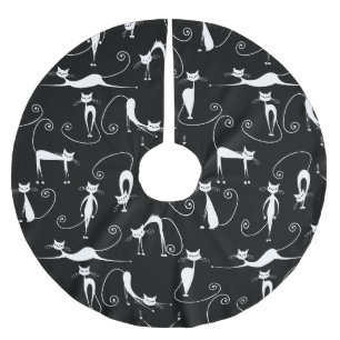 Verspieltes schlankes weißes Katzenmuster Polyester Weihnachtsbaumdecke