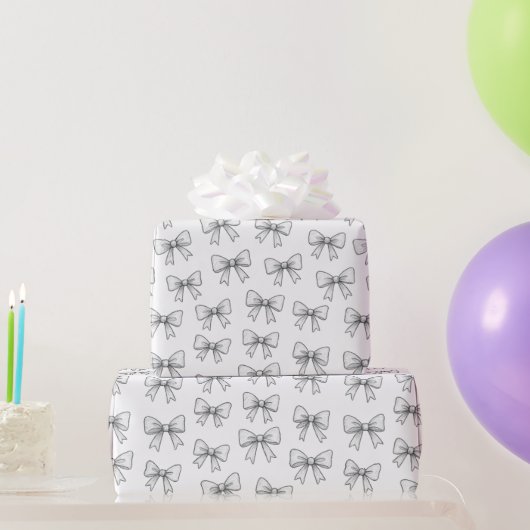 Verspieltes Schleifen-Doodle-Muster Neutral Geschenkpapier (Partygeschenke)