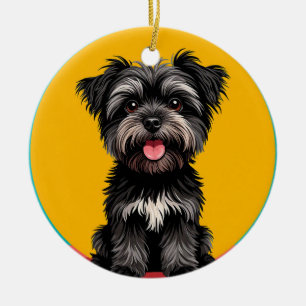 Verspieltes Schwarz-Weiß-Terrier-Welpenporträt Keramik Ornament