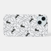 Verspieltes Schwarzkatze- und Garnball-Muster iPhone 15 Hülle (Rückseite (Horizontal))