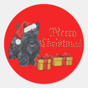Verspieltes Scottie Weihnachten Runder Aufkleber