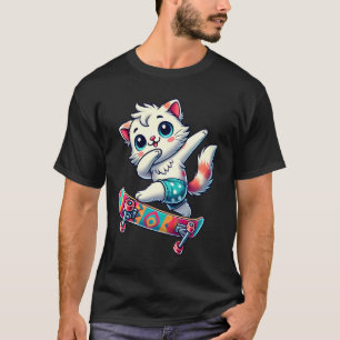 Verspieltes Skateboarding Dabbing Katze Lebendiges T-Shirt