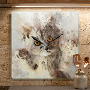 Verspieltes Wasserfarben-Kätzchen mit hellen berns Quadratische Wanduhr