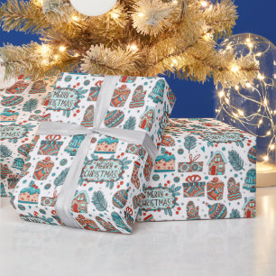 Verspieltes Weihnachts-Doodle-Muster Geschenkpapier