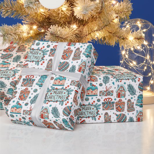 Verspieltes Weihnachts-Doodle-Muster Geschenkpapier (Feiertage)