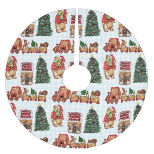 Verspieltes Weihnachtsmuster mit Bären, Bäumen und Polyester Weihnachtsbaumdecke