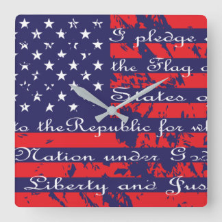 Versprechen der "Allegience USA Flag" Quadratische Wanduhr