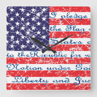 Versprechen der "Allegience USA Flag" Quadratische Wanduhr